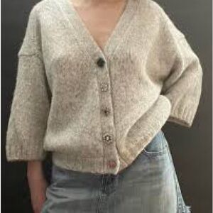ba&sh Jewel Button Chunky Knit Wool Sweater in Gray